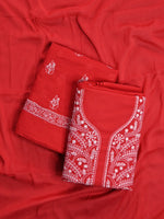 Load image into Gallery viewer, Seva Chikan Hand Embroidered Red Cotton Lucknowi Chikankari Unstitched Suit Piece-SCL13052
