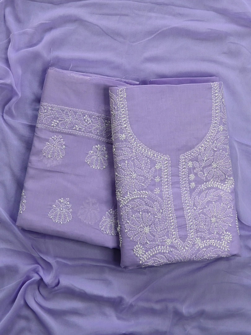 Seva Chikan Hand Embroidered Mauve Cotton Lucknowi Chikankari Unstitched Suit Piece-SCL13081