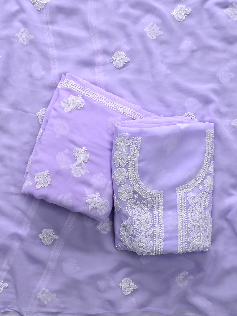 Seva Chikan Hand Embroidered Mauve Georgette Lucknowi Chikankari Unstitched Suit Piece-SCL13121