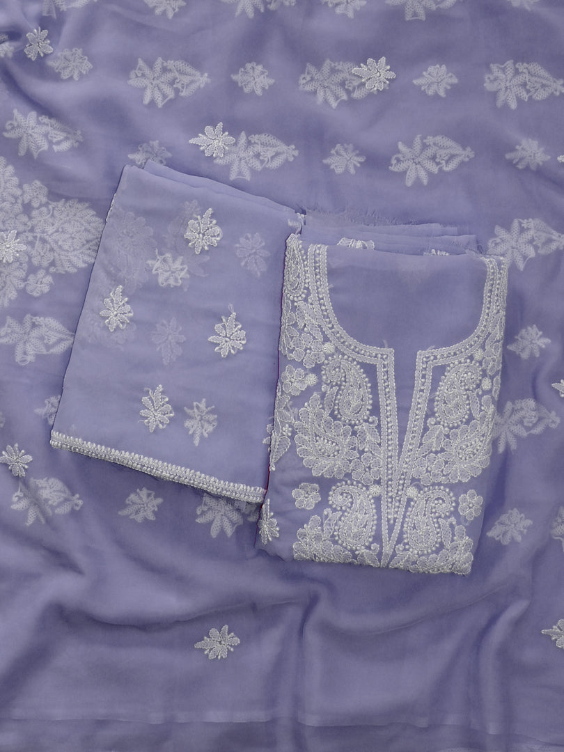 Seva Chikan Hand Embroidered Lavender Georgette Lucknowi Chikankari Unstitched Suit Piece-SCL13123