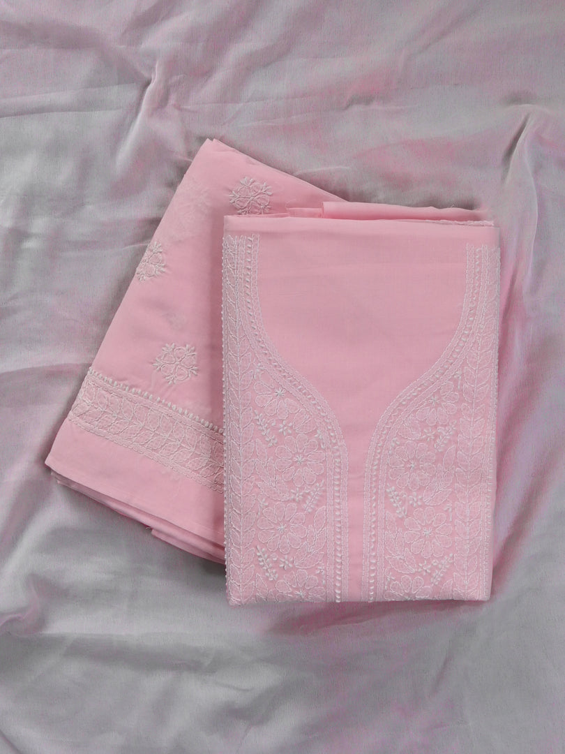 Seva Chikan Hand Embroidered Pink Cotton Lucknowi Chikankari Unstitched Suit Piece-SCL13100