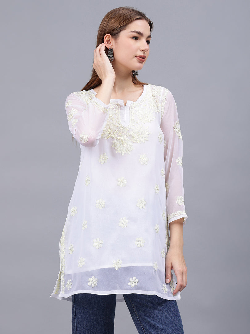 Seva Chikan Hand Embroidered Georgette Lucknowi Chikankari Top With Slip