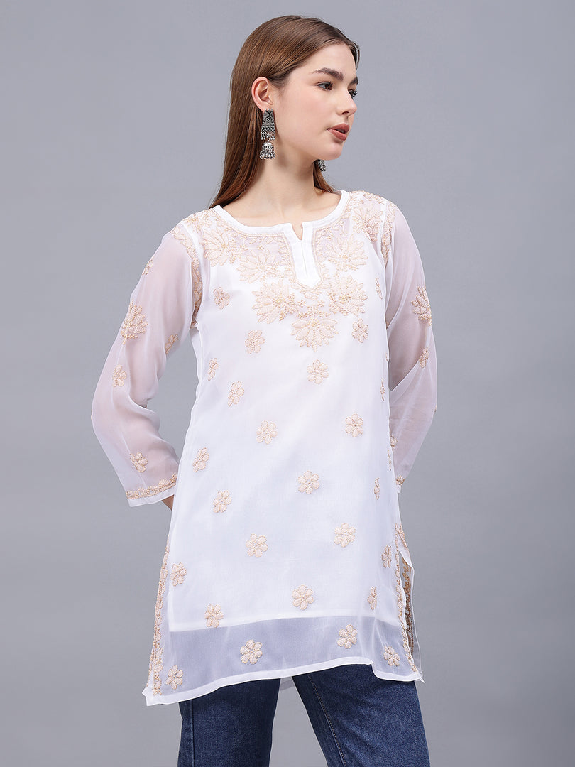 Seva Chikan Hand Embroidered Georgette Lucknowi Chikankari Top With Slip