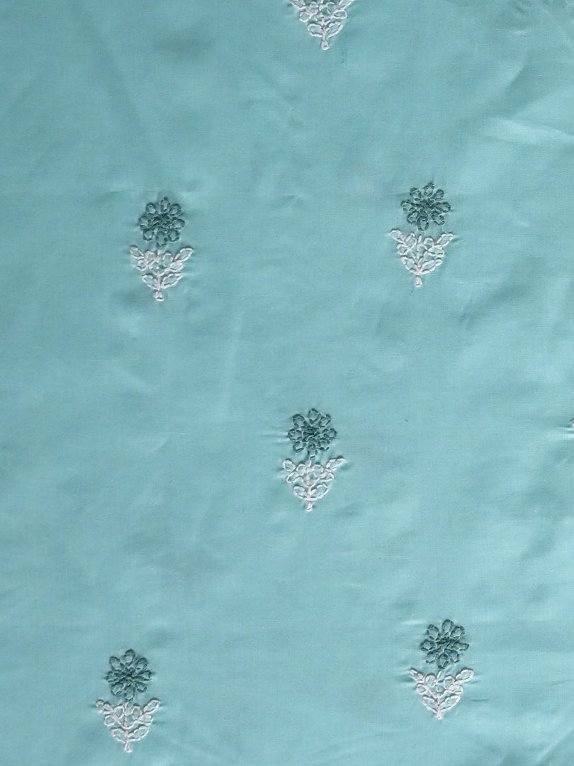 Seva Chikan Hand Embroidered Sea Green Terivoil Cotton Lucknowi Chikankari Unstitched Suit Piece-SCL13013