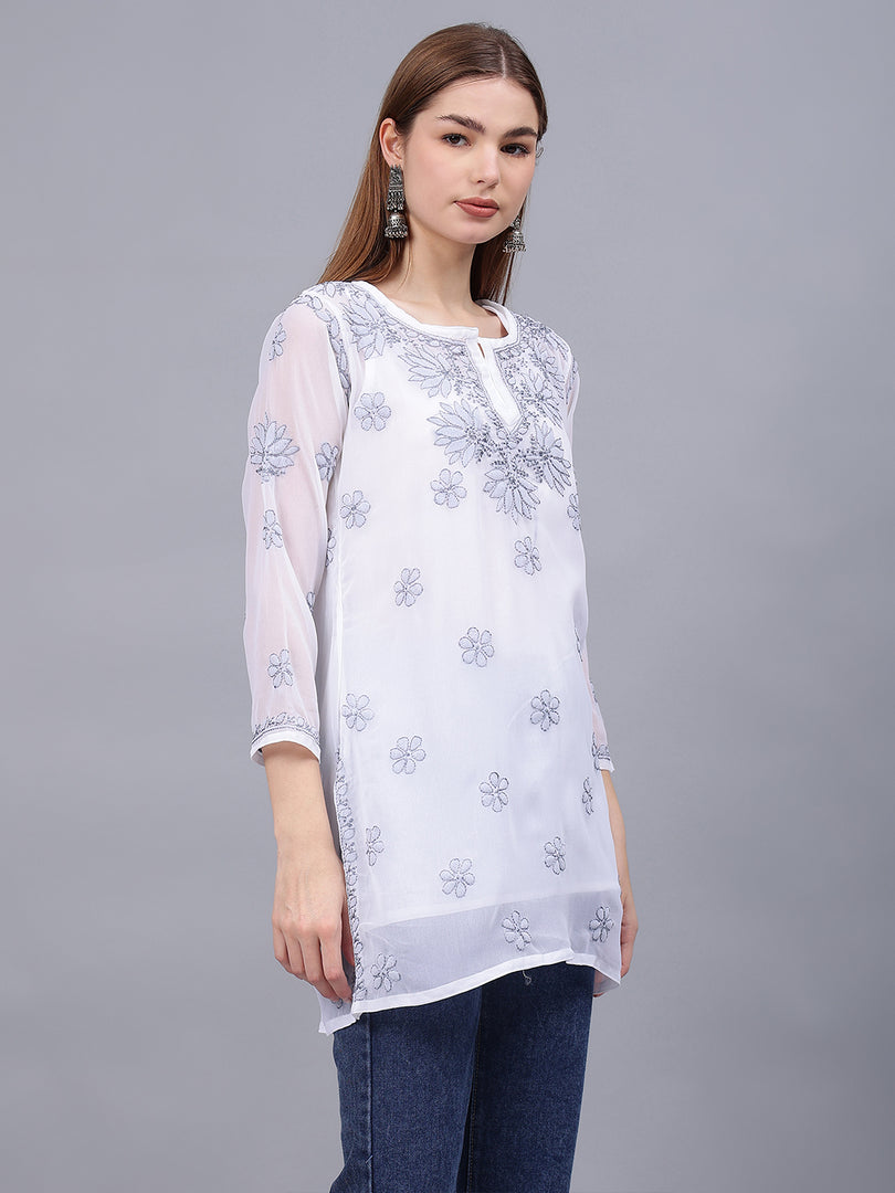 Seva Chikan Hand Embroidered Georgette Lucknowi Chikankari Top With Slip