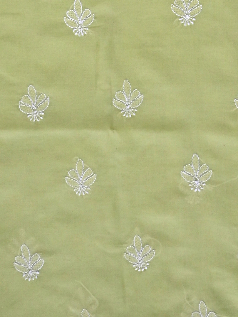 Seva Chikan Hand Embroidered Green Terivoil Cotton Lucknowi Chikankari Unstitched Suit Piece-SCL13043