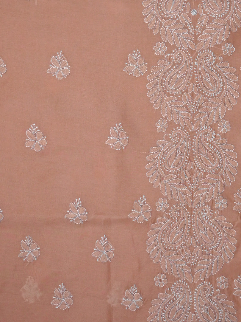 Seva Chikan Hand Embroidered Appricot Peach Terivoil Cotton Lucknowi Chikankari Unstitched Suit Piece-SCL13025