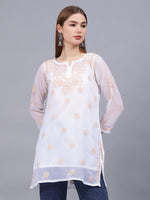 Load image into Gallery viewer, Seva Chikan Hand Embroidered Georgette Lucknowi Chikankari Top With Slip
