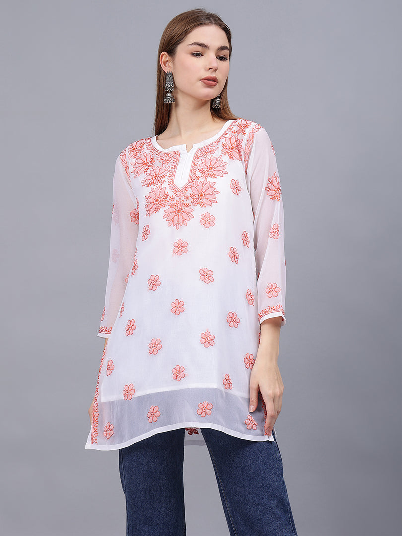 Seva Chikan Hand Embroidered Georgette Lucknowi Chikankari Top With Slip