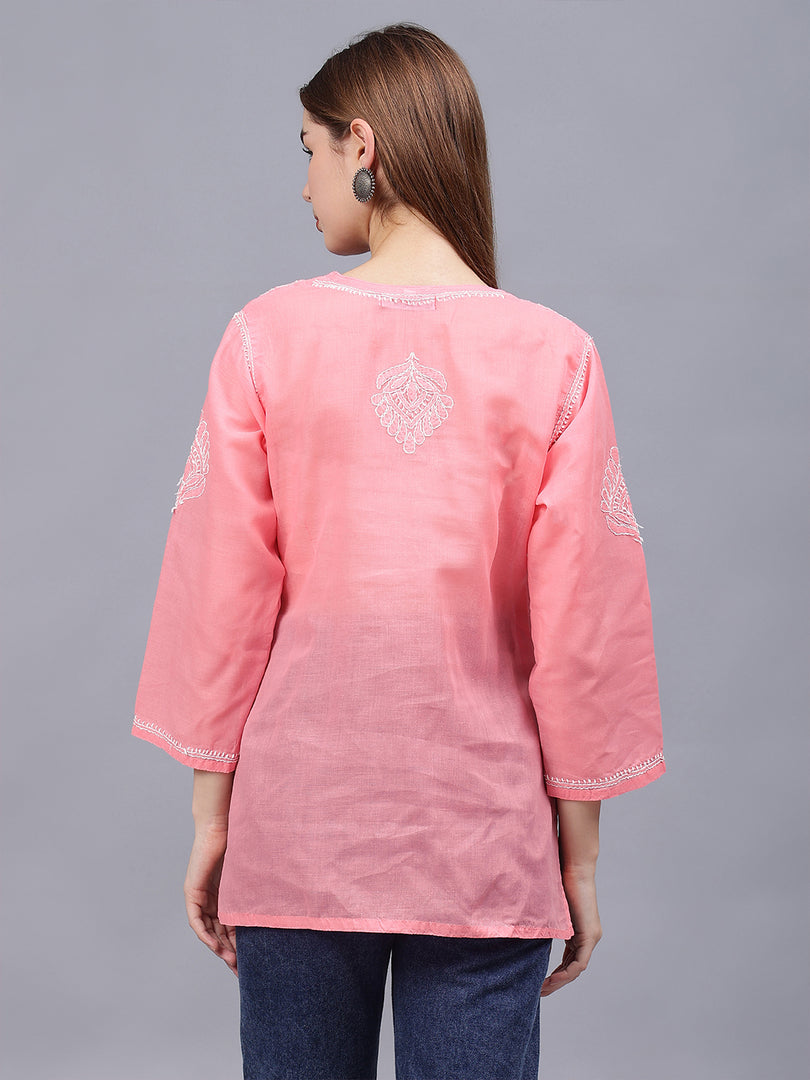 Seva Chikan Hand Embroidered Terivoil Cotton Lucknowi Chikan Top