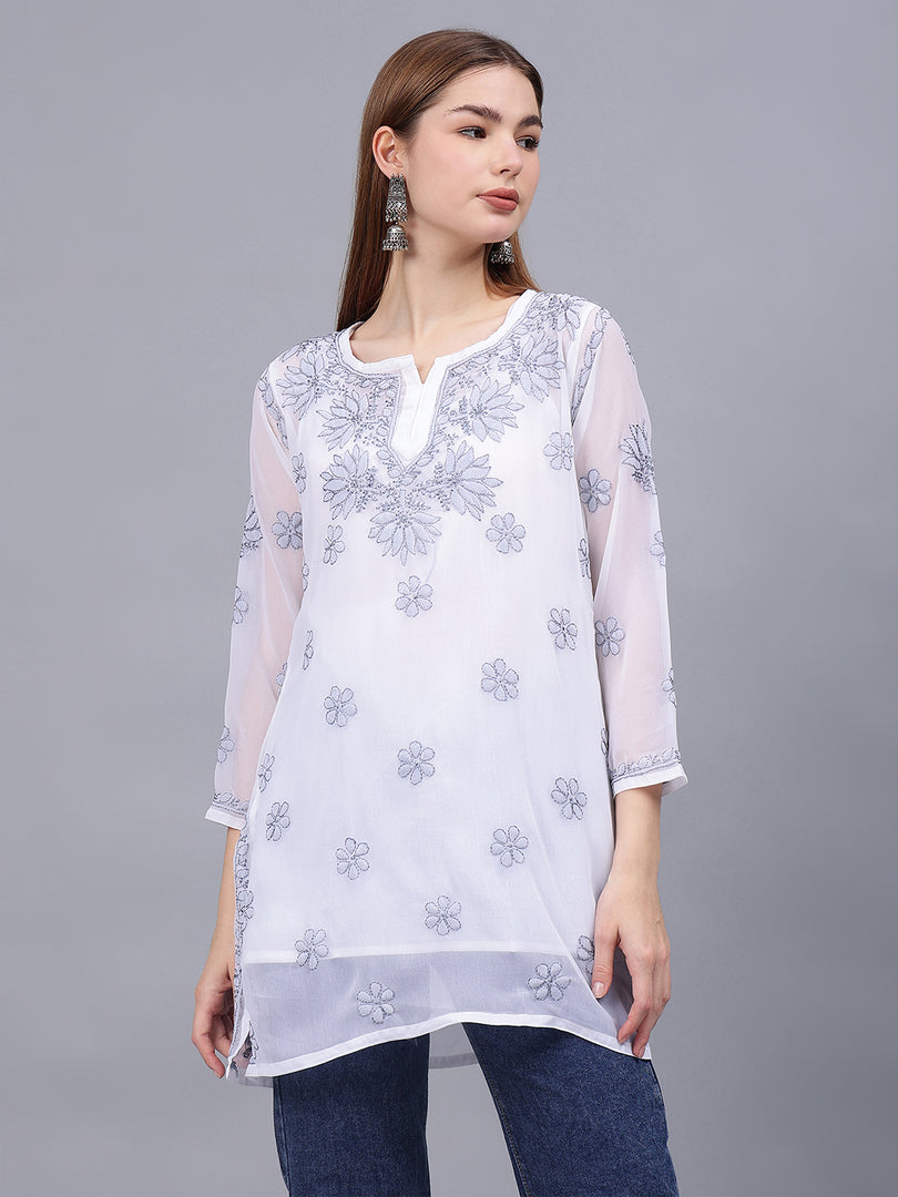 Seva Chikan Hand Embroidered Georgette Lucknowi Chikankari Top With Slip