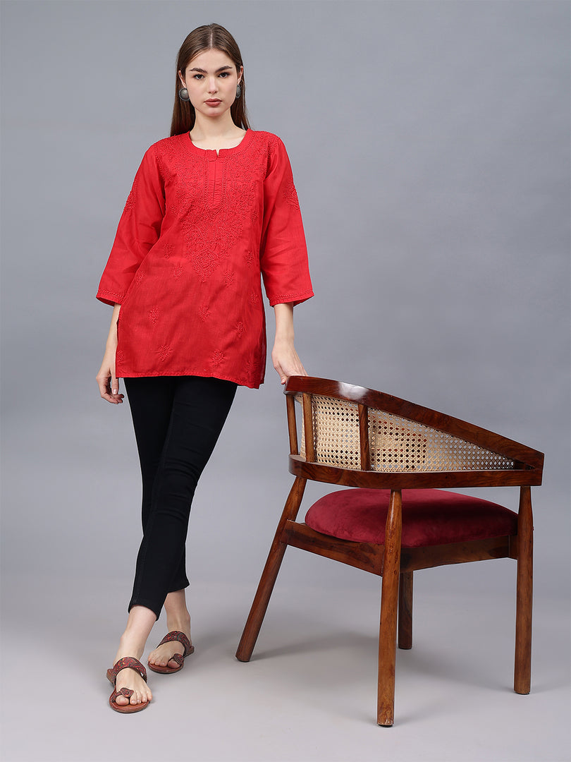 Seva Chikan Hand Embroidered Cotton Lucknowi Chikan Top