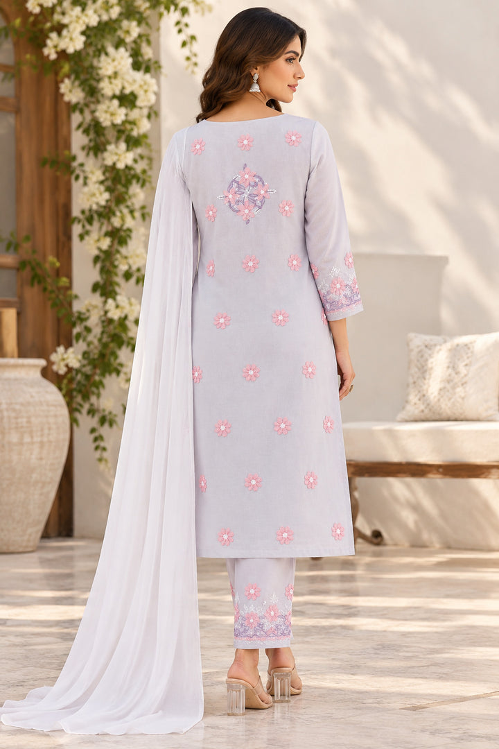 Seva Chikan Hand Embroidered White Terivoil Cotton Lucknowi Chikankari Unstitched Suit Piece-SEV15006