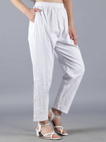Load image into Gallery viewer, Seva Chikan Hand Embroidered White Lycra Lucknawi Chikankari Pant-SCL11015