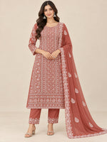 Load image into Gallery viewer, Seva Chikan Hand Embroidered Red Georgette Lucknowi Chikankari Unstitched Suit Piece-SEV15060