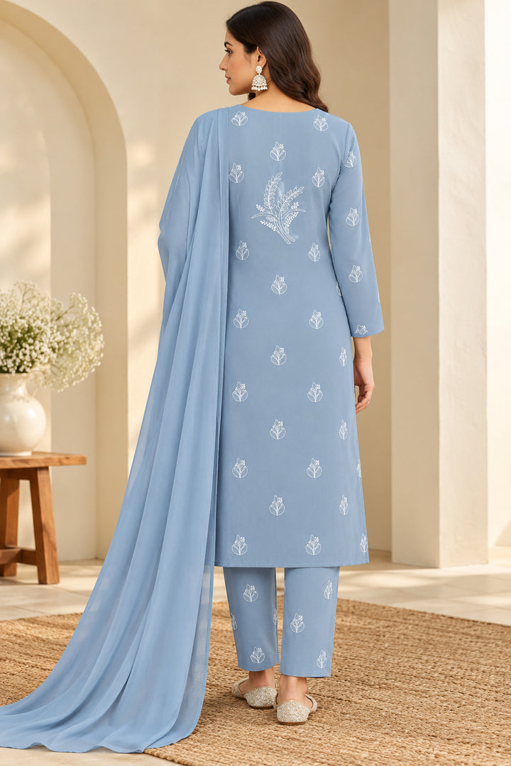 Seva Chikan Hand Embroidered Grey Terivoil Cotton Lucknowi Chikankari Unstitched Suit Piece-SCL13140