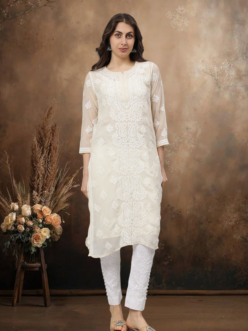 Seva Chikan Hand Embroidered Georgette Lucknowi Chikankari Kurta With Slip
