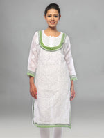Load image into Gallery viewer, Seva Chikan Hand Embroidered White Cotton Lucknowi Chikan Kurti-SCL0681