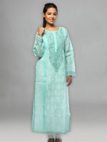 Load image into Gallery viewer, Seva Chikan Hand Embroidered Sea Green Cotton Lucknowi Chikan Kurta-SCL0648