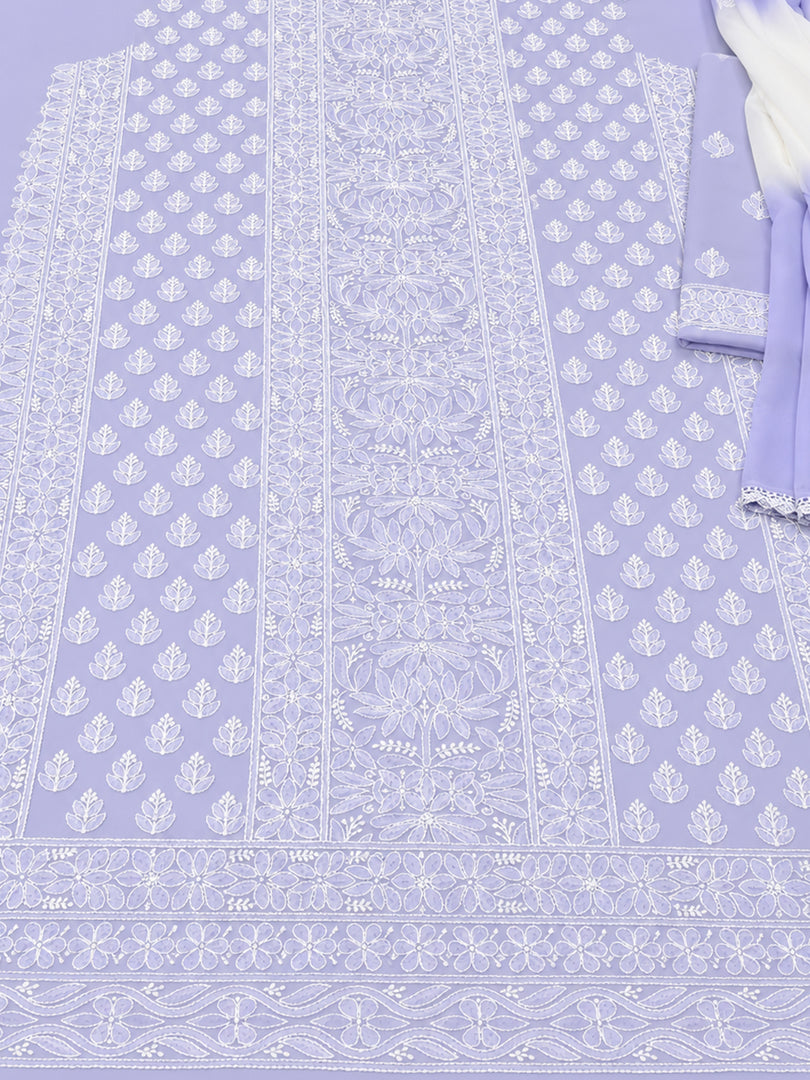 Seva Chikan Hand Embroidered Mauve Cotton Lucknowi Chikankari Unstitched Suit Piece-SEV15038