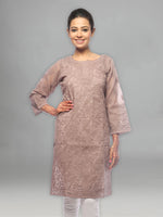 Load image into Gallery viewer, Seva Chikan Hand Embroidered Brown Cotton Lucknowi Chikan Kurta-SCL0641