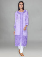 Load image into Gallery viewer, Seva Chikan Hand Embroidered Purple Cotton Lucknowi Chikan Kurta-SCL0911