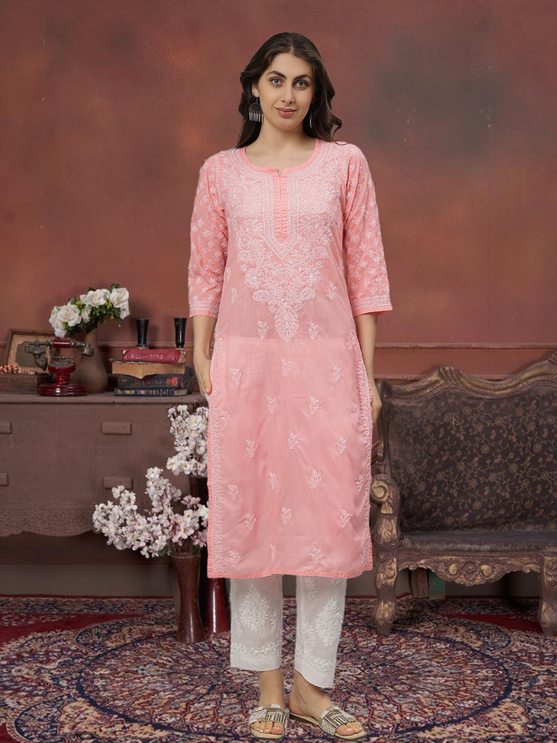 Seva Chikan Hand Embroidered Terivoil Cotton  Lucknowi Chikankari Kurta