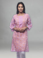 Load image into Gallery viewer, Seva Chikan Hand Embroidered Mauve Cotton Lucknowi Chikan Kurti-SCL0251