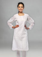 Load image into Gallery viewer, Seva Chikan Hand Embroidered White Cotton Lucknowi Chikan Kurta-SCL0679