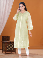 Load image into Gallery viewer, Seva Chikan Hand Embroidered Yellow Cotton Lucknowi Chikan Kurti SCL1214
