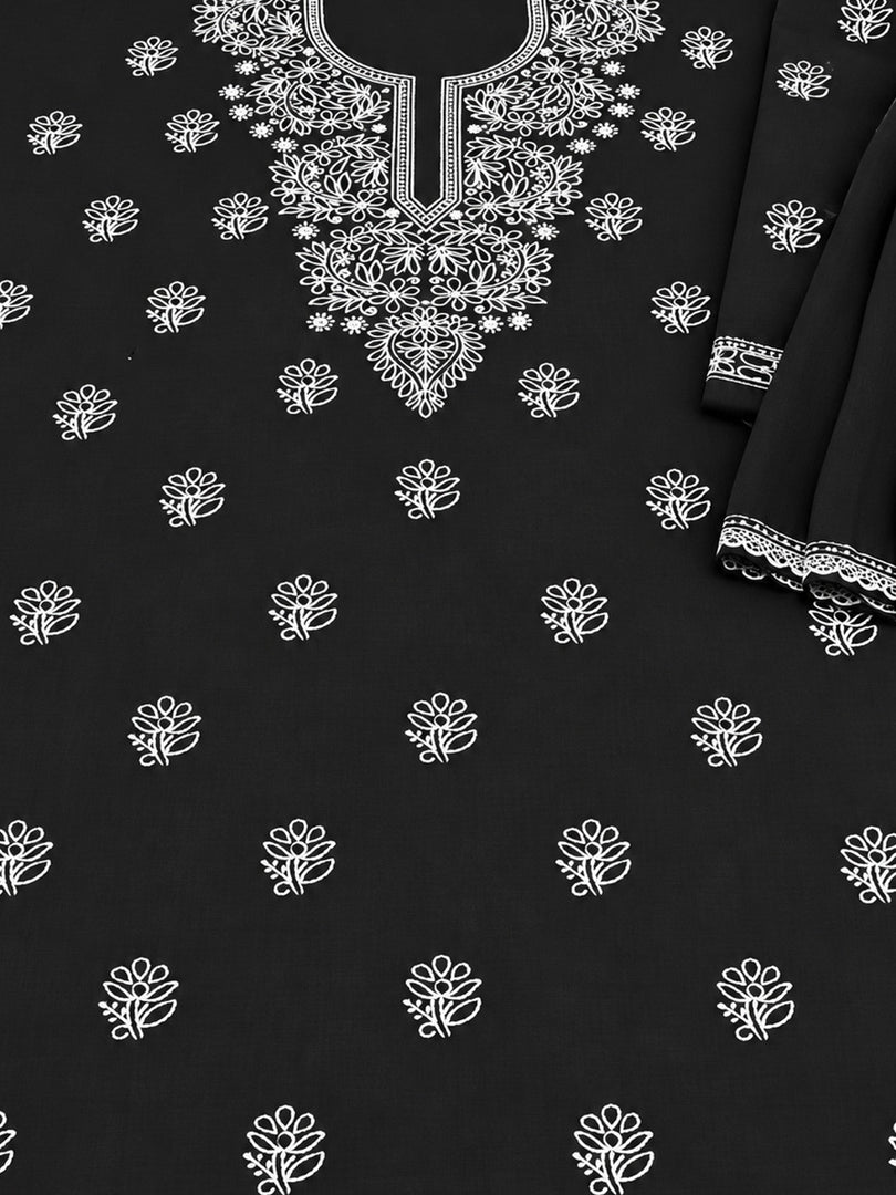 Seva Chikan Hand Embroidered Black Terivoil Cotton Lucknowi Chikankari Unstitched Suit Piece-SCL13144