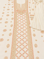 Load image into Gallery viewer, Seva Chikan Hand Embroidere Cream Terivoil Cotton Lucknowi Chikankari Unstitched Suit Piece-SEV15026