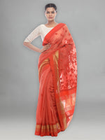 Load image into Gallery viewer, Seva Chikan Hand Embroidered Orange Cotton Lucknowi Saree-SCL2485