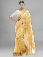 Load image into Gallery viewer, Seva Chikan Hand Embroidered Yellow Cotton Lucknowi Saree-SCL2490