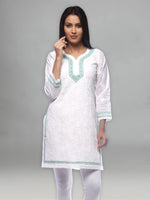 Load image into Gallery viewer, Seva Chikan Hand Embroidered White Cotton Lucknowi Chikan Kurti-SCL0285
