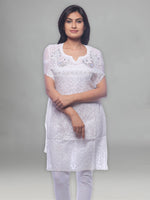 Load image into Gallery viewer, Seva Chikan Hand Embroidered White Cotton Lucknowi Chikan Kurti-SCL0291
