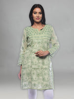 Load image into Gallery viewer, Seva Chikan Hand Embroidered Green Cotton Lucknowi Chikan Kurti-SCL0292
