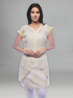 Load image into Gallery viewer, Seva Chikan Hand Embroidered Lemon Cotton Lucknowi Chikan Kurti-SCL0299