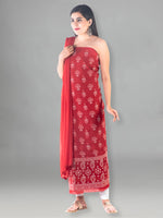 Load image into Gallery viewer, Seva Chikan Hand Embroidered Red Cotton Lucknowi Chikan Unstitched Suit Piece-SCL1485