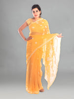 Load image into Gallery viewer, Seva Chikan Hand Embroidered Mustard Georgette Lucknowi Saree-SCL1170