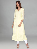 Load image into Gallery viewer, Seva Chikan Hand Embroidered Yellow Georgette Lucknowi Chikankari Anarkali-SCL1087