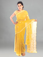 Load image into Gallery viewer, Seva Chikan Hand Embroidered Yellow Georgette Lucknowi Saree-SCL1173