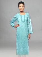 Load image into Gallery viewer, Seva Chikan Hand Embroidered Blue Cotton Lucknowi Chikan Kurta-SCL0662

