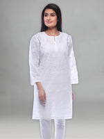 Load image into Gallery viewer, Seva Chikan Hand Embroidered White Cotton Lucknowi Chikan Kurti-SCL0301
