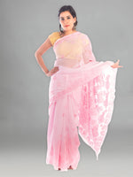 Load image into Gallery viewer, Seva Chikan Hand Embroidered Pink Georgette Lucknowi Saree-SCL1178
