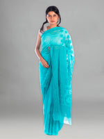 Load image into Gallery viewer, Seva Chikan Hand Embroidered Sea Green Georgette Lucknowi Saree-SCL1179