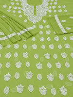 Load image into Gallery viewer, Seva Chikan Hand Embroidered Green Georgette Lucknowi Chikankari Unstitched Suit Piece-SEV15044