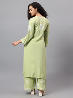Load image into Gallery viewer, Seva Chikan Hand Embroidered Sage Green Rayon Lucknowi Chikankari Kurta Set SCL8062