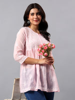 Load image into Gallery viewer, Seva Chikan Hand Embroidered Terivoil Cotton Lucknowi Chikan Pink Top SCL9241