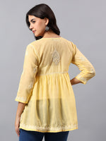 Load image into Gallery viewer, Seva Chikan Hand Embroidered Terivoil Cotton Lucknowi Chikan Yellow Top SCL9242